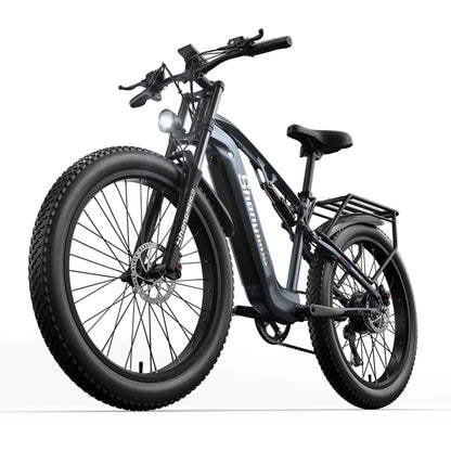 Top rated blue electric bike with pedal assist, perfect for commuting, mountain cycling, and city travel across the UK.