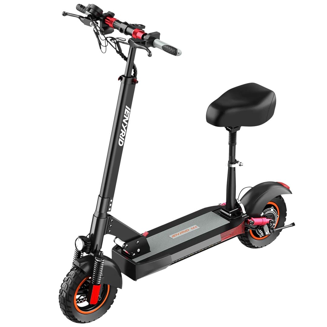 Foldable electric scooter with seat, perfect for efficient city commutes and easy storage.