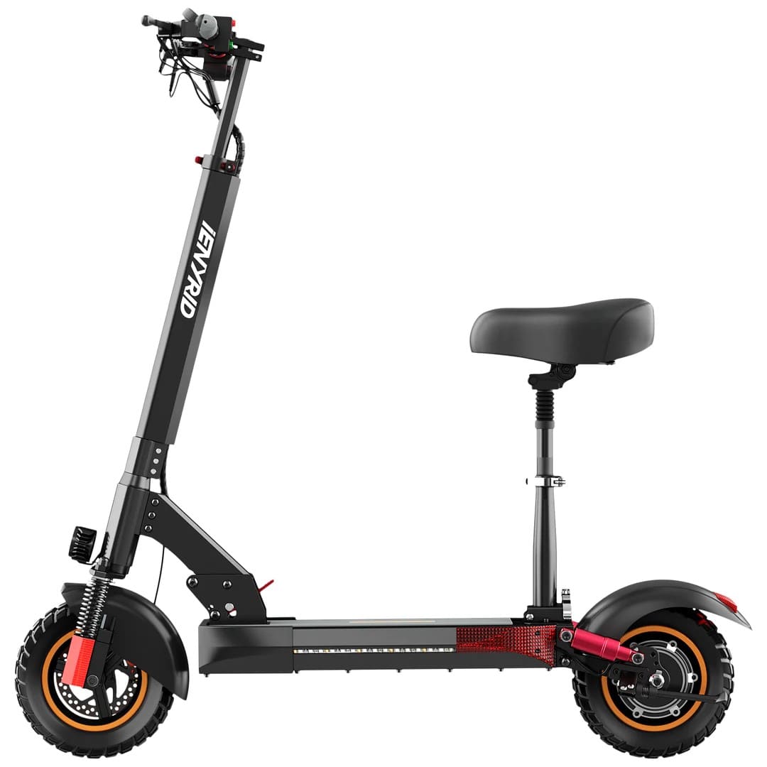 Foldable electric scooter with seat, perfect for efficient city commutes and easy storage.