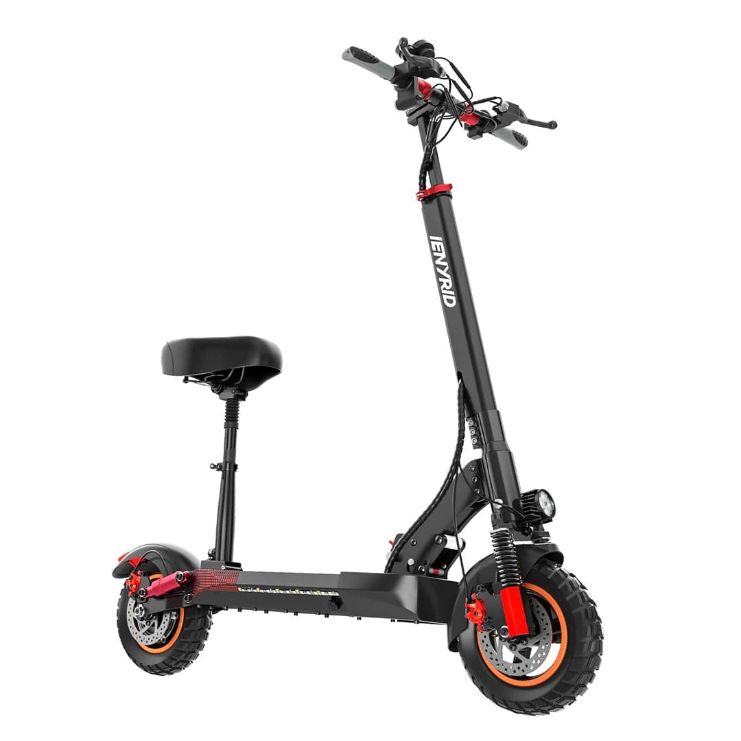 Foldable electric scooter with seat, perfect for efficient city commutes and easy storage.