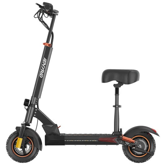 Foldable electric scooter with seat, perfect for efficient city commutes and easy storage.